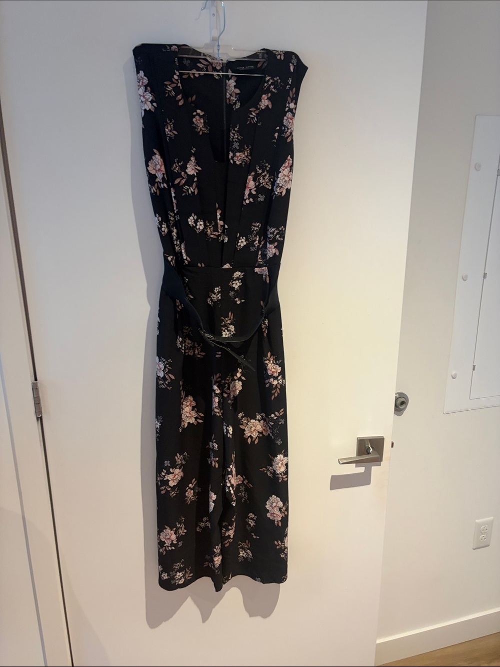 City Chic Black Jumpsuit with Pink Floral Print